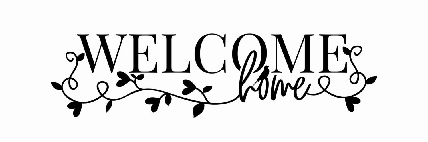 Welcome home, Wording Design, Wall Decor, Wall Decals, Art Decor, Poster design vector, branch with hearts, isolated on white background. Wordings, Lettering, vintage home decor